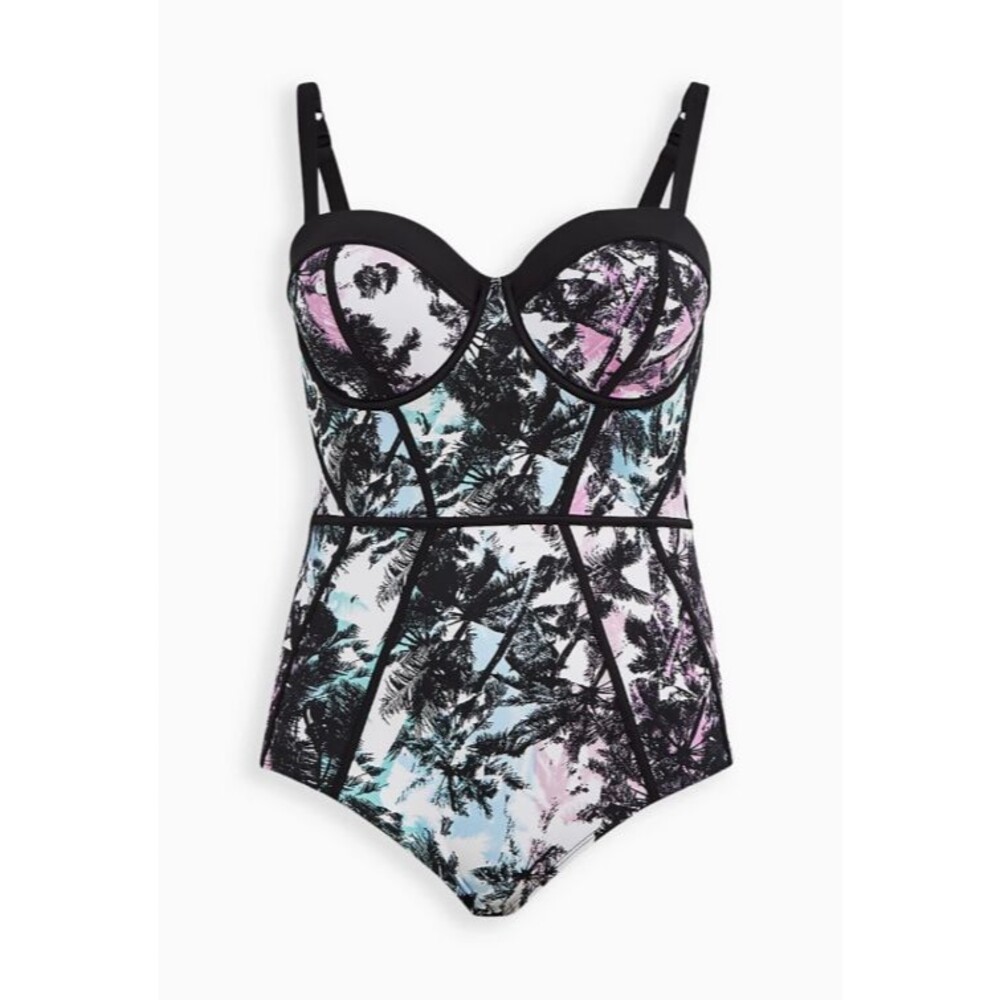 Torrid 2D/DD Palms Underwire One Pc Swimsuit Slim Fix Padded Plus Tropical